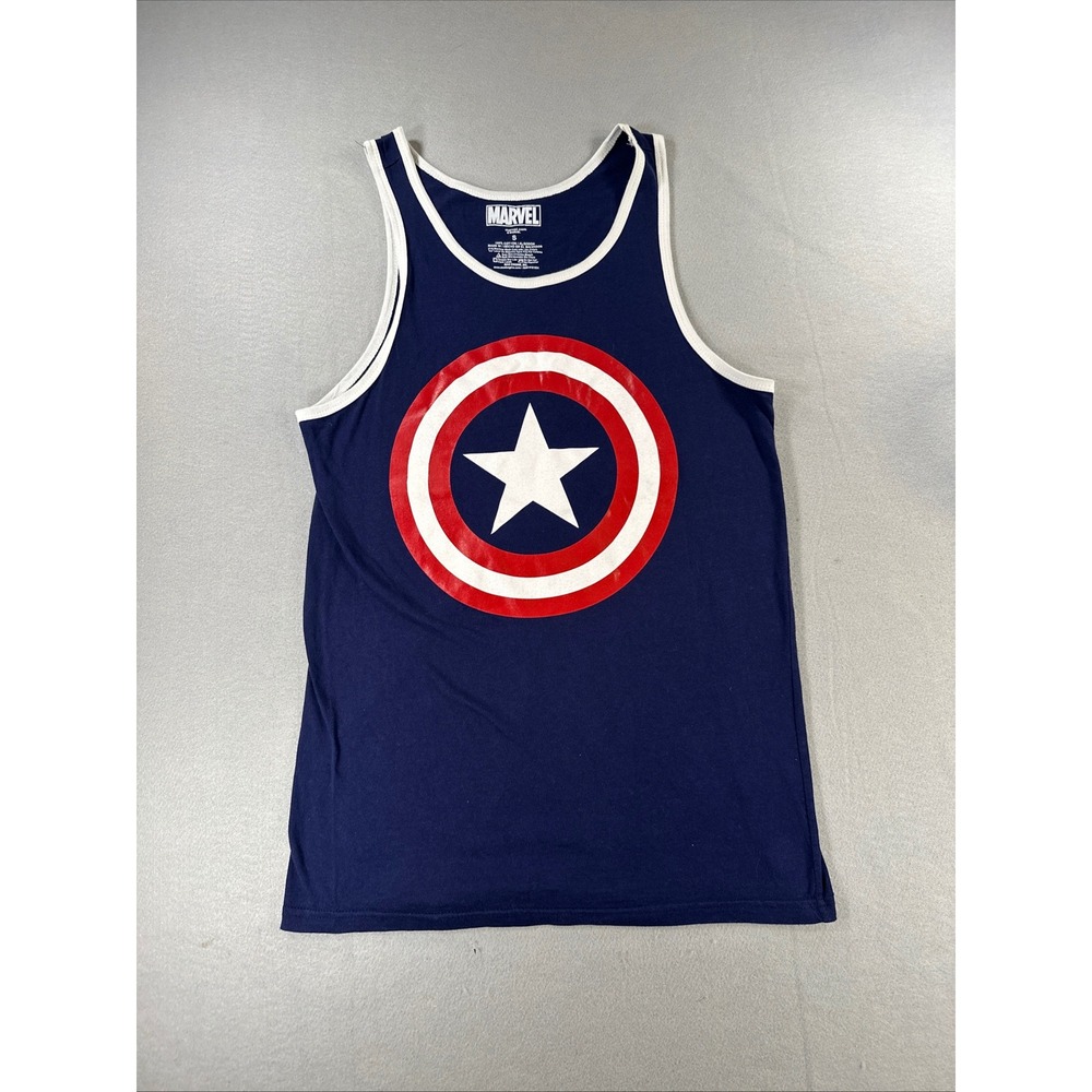 Marvel Captain America Shield Tank Top Mens Small Navy Blue Mad Engine Graphic